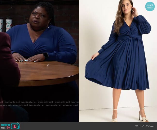 Eloquii Knot Front Pleated Skirt Dress worn by Epiphany Johnson (Sonya Eddy) on General Hospital