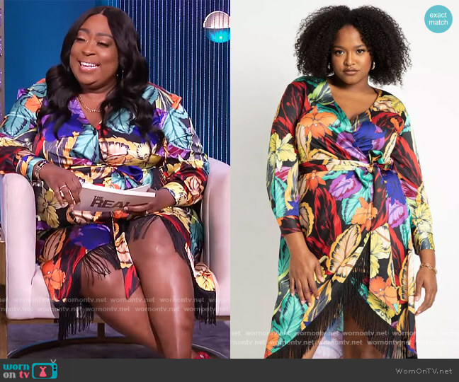 Eloquii Printed Wrap Dress With Fringe worn by Loni Love on The Real
