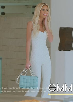 Emma’s metallic sweetheart jumpsuit on Selling Sunset
