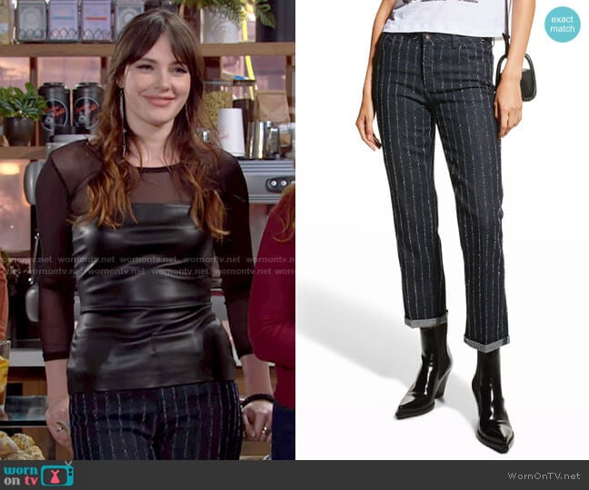 Emporio Armani Textured Pinstripe Jeans worn by Tessa Porter (Cait Fairbanks) on The Young and the Restless