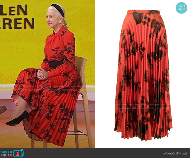 Erdem Nesrine Rose-Print Pleated Skirt