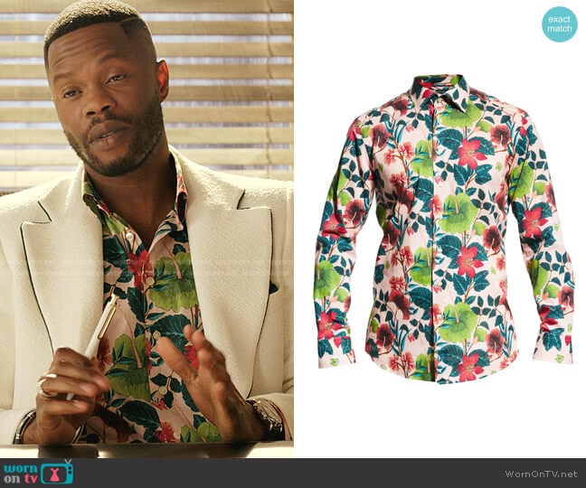 Etro Tropical Floral Sport Shirt worn by Jeff Colby (Sam Adegoke) on Dynasty