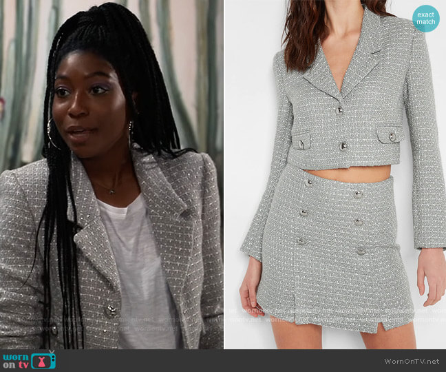 Express Cropped Tweed Jacket worn by Trina Robinson (Tabyana Ali) on General Hospital