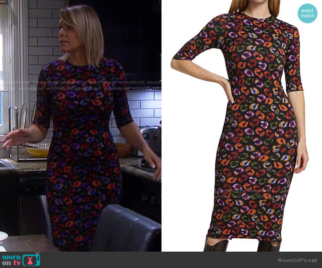 Farm Rio Leopard-Print Fitted Sheath Dress worn by Nicole Walker (Arianne Zucker) on Days of our Lives