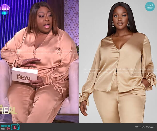 Fashion to Figure Selena Satin Button Down Blouse worn by Loni Love on The Real
