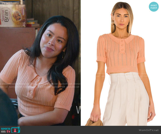 Phoebe Pointelle Polo Sweater For Love & Lemons worn by Mariana Foster (Cierra Ramirez) on Good Trouble
