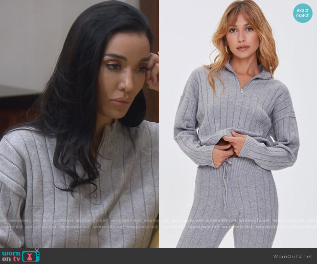 Forever 21 Ribbed Half-Zip Sweater worn by Noella Bergener on The Real Housewives of Orange County