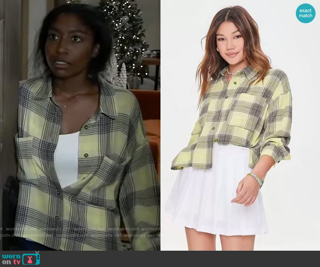 Forever 21 Plaid Roll-Tab Shirt worn by Trina Robinson (Tabyana Ali) on General Hospital