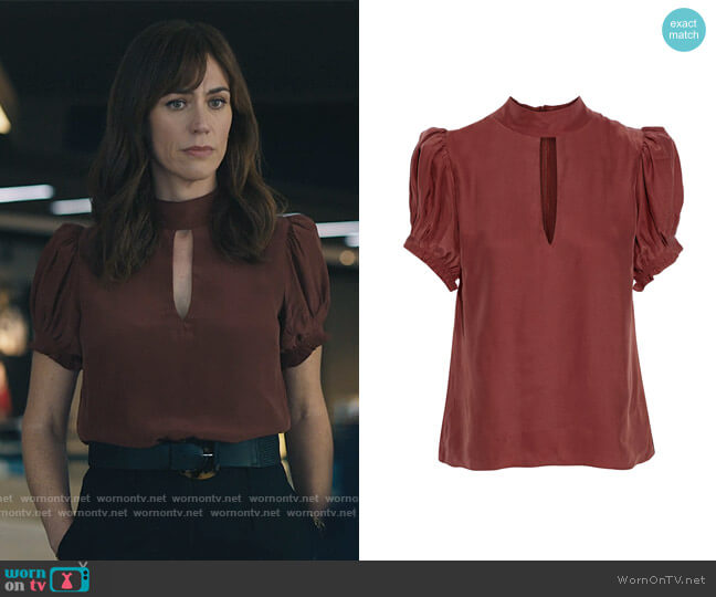 Frame Cutout gathered washed-silk top worn by Wendy Rhoades (Maggie Siff) on Billions