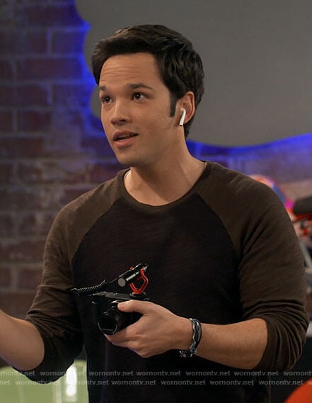 Freddie’s black t-shirt with olive sleeves on iCarly