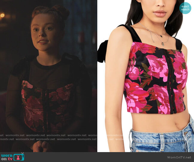 Free People Addie Floral Print Velvet Strap Corset Top