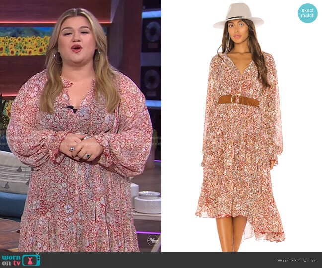 Free People Feeling Groovy Maxi Dress in Red worn by Kelly Clarkson on The Kelly Clarkson Show