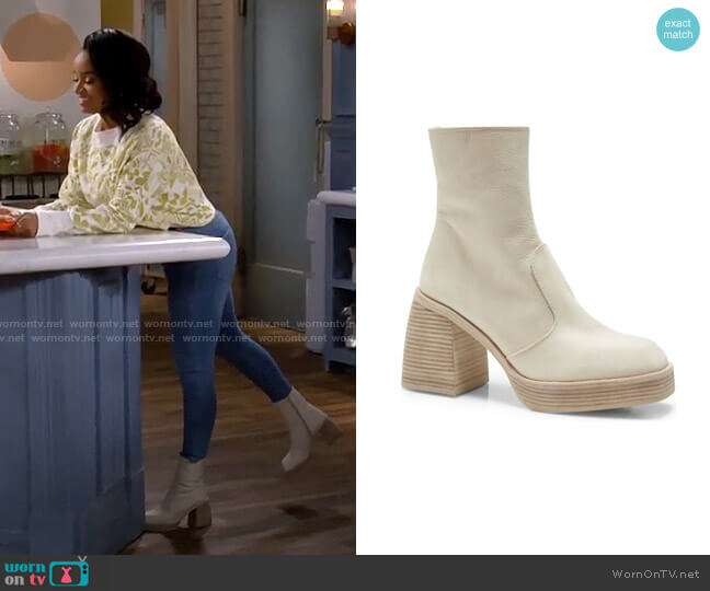 Free People Ruby Platform Bootie in Bone worn by Randi (Kyla Pratt) on Call Me Kat