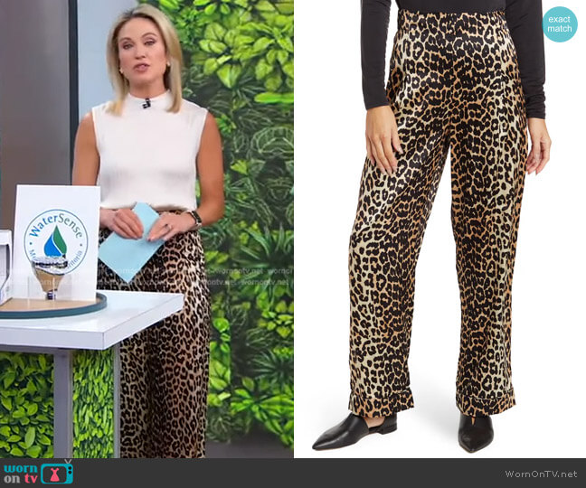 Ganni Silk Stretch Satin Pants worn by Amy Robach on Good Morning America