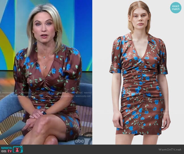 Ganni Ruched Mini Dress worn by Amy Robach on Good Morning America