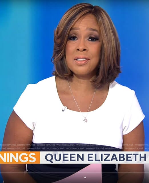 Gayle King’s black and white colorblock dress on CBS This Morning