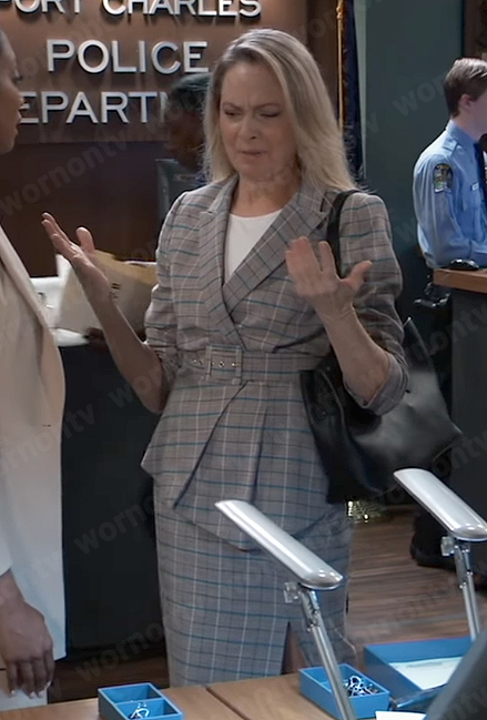 Gladys’s gray plaid belted blazer on General Hospital