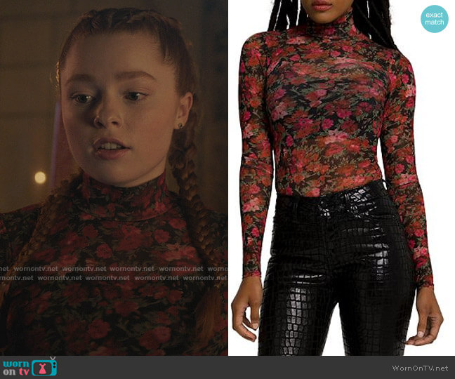 Good American Floral Mesh Mock Neck Bodysuit