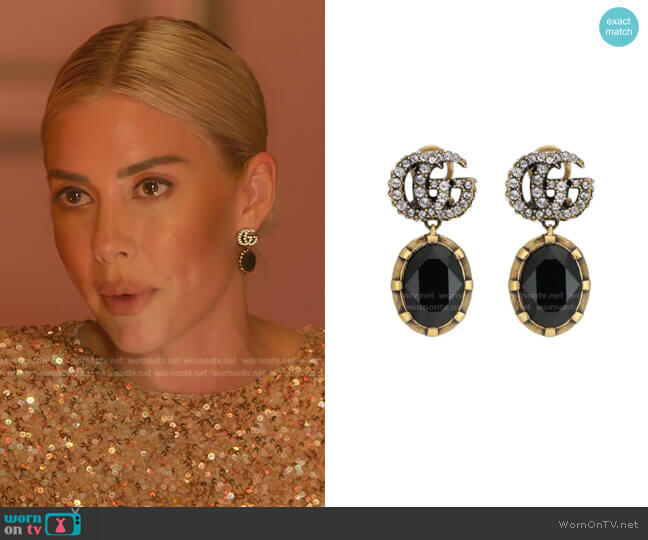 Gucci Double G Earrings with Black Crystals worn by Heather Rae Young on Selling Sunset