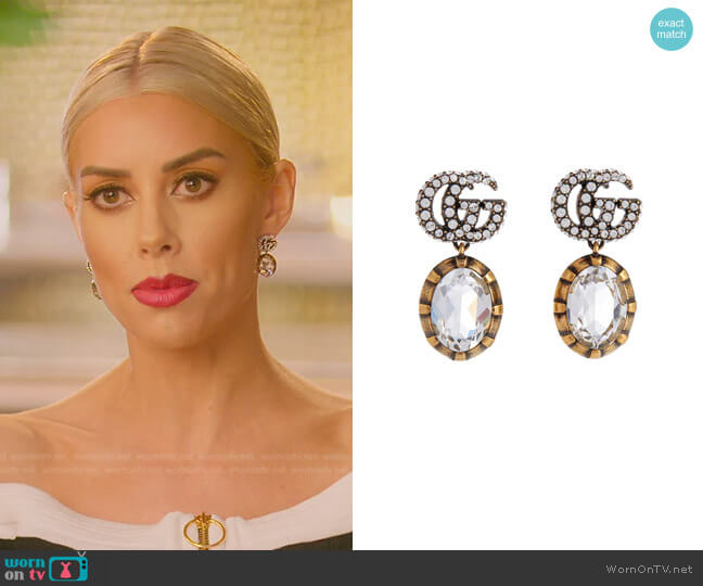 Gucci Double G Earrings with Crystals worn by Heather Rae Young on Selling Sunset