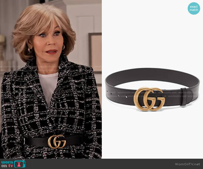 Gucci GG Marmont Leather Belt worn by Grace (Jane Fonda) on Grace and Frankie