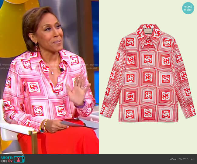 Gucci Interlocking G Check Silk Shirt worn by Robin Roberts on Good Morning America