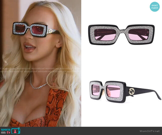 Gucci Diamante-Embellished Rectangular Sunglasses worn by Christine Quinn on Selling Sunset