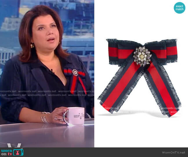Gucci Grosgrain, crystal and faux pearl brooch worn by Ana Navarro on The View