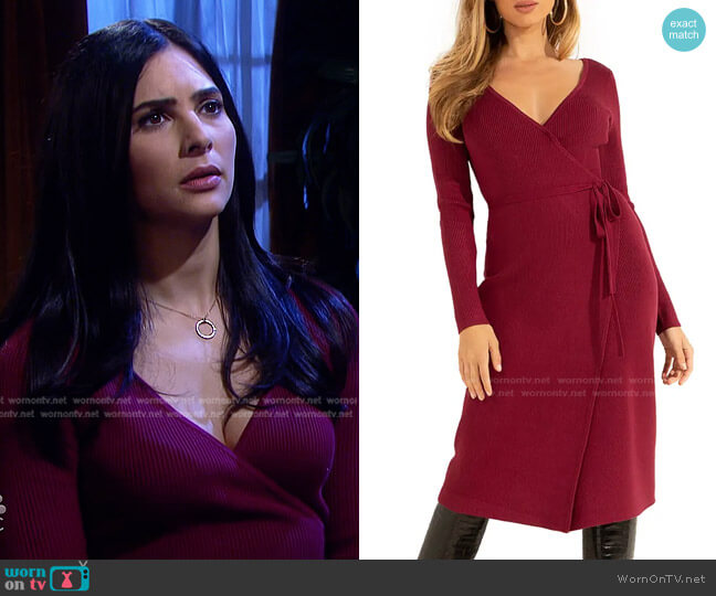 Guess Everly Long Sleeve Wrap Sweater Dress worn by Gabi Hernandez (Camila Banus) on Days of our Lives