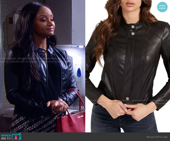 Guess Fiammetta Water Resistant Moto Jacket worn by Chanel Dupree (Raven Bowens) on Days of our Lives