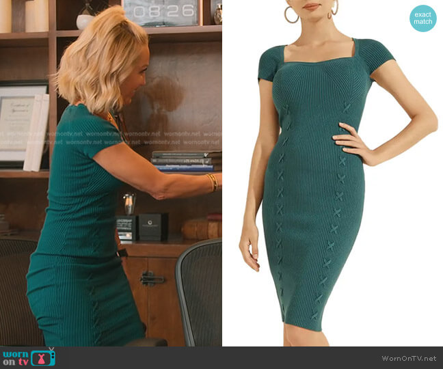 Guess Margot Cap Sleeve Sweetheart Neck Knit Dress worn by Mary Fitzgerald on Selling Sunset