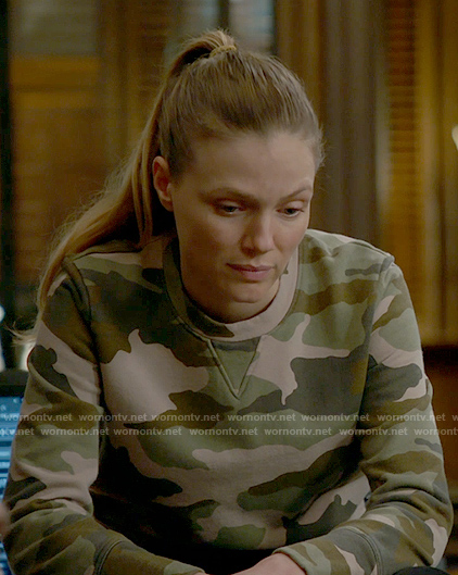 Hailey’s camo sweatshirt on Chicago PD