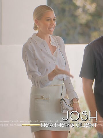 Heather’s white star print shirt on Selling Sunset