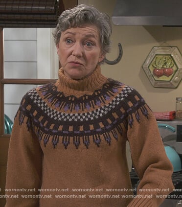 Helen’s brown fair isle sweater on How We Roll