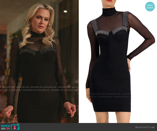 Herve Leger Embellished Illusion Bra Mini Dress worn by Alexis Carrington (Elaine Hendrix) on Dynasty