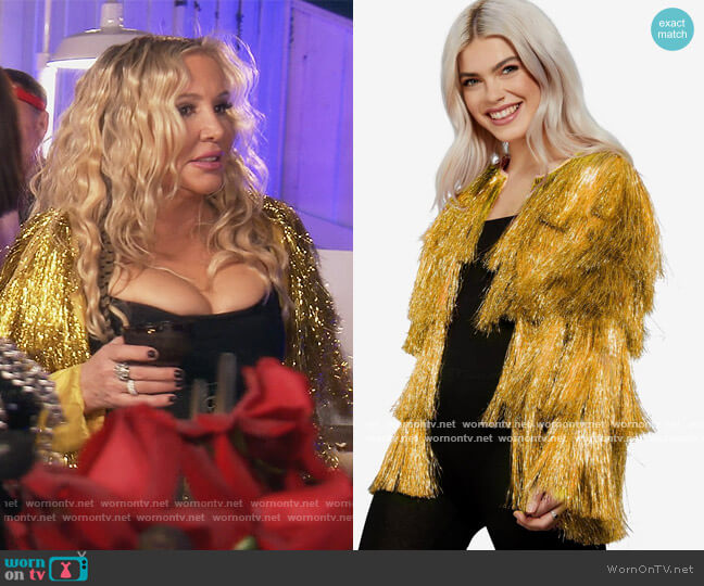 Hot Topic Tinsel Party Jacket Gold worn by Shannon Beador on The Real Housewives of Orange County