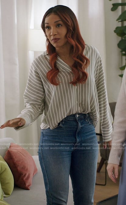 Iris’s green striped button down blouse on The Flash
