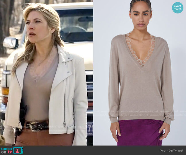 IRO Jayden Sweater in Taupe worn by Jenny Hoyt (Katheryn Winnick) on Big Sky