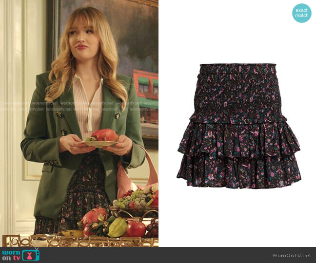 Isabel Marant Étoile Naomi Floral Tiered Mini Skirt worn by Kirby Anders (Maddison Brown) on Dynasty