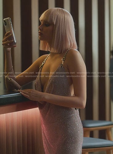 Isadora’s embellished chain strap dress on Elite