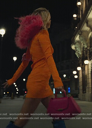 Isadora’s orange studded mini dress on Elite