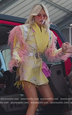 Isadora’s yellow feather trim dress on Elite