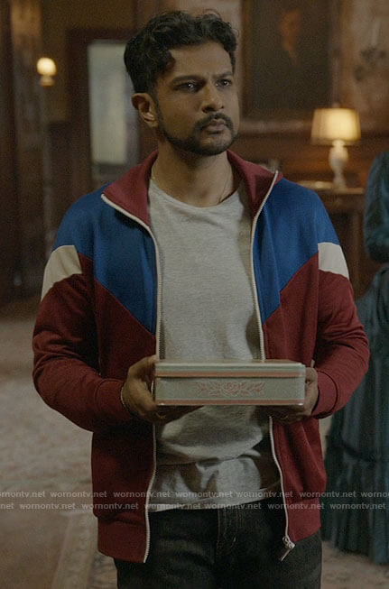 Jay’s red and blue colorblock track jacket on Ghosts