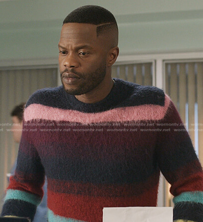 Jeff’s multicolor striped sweater on Dynasty