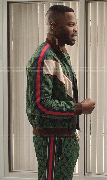 Jeff’s green side striped track jacket and pants on Dynasty