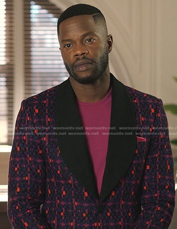 Jeff’s purple print blazer on Dynasty