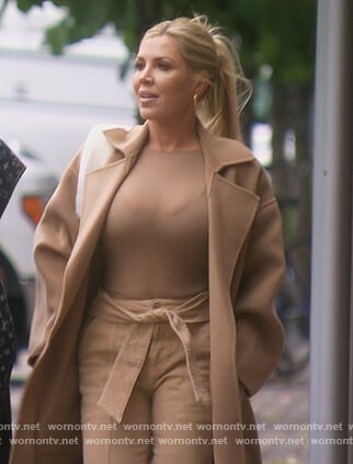 Jen’s beige coat and tie pants on The Real Housewives of Orange County
