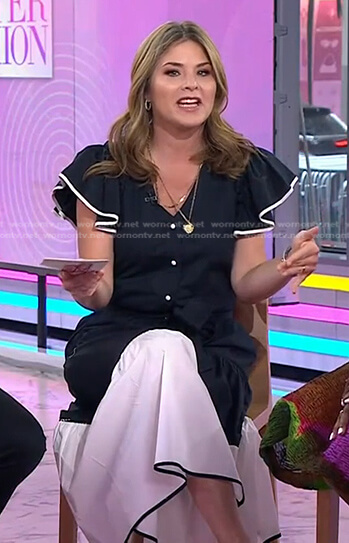 Jenna’s navy and white colorblock ruffle dress on Today