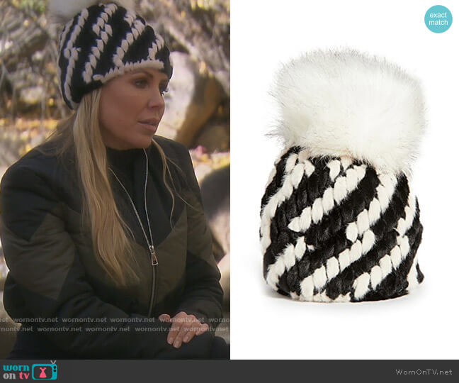 Jocelyn Diagonal Faux Fur Pineapple Hat With Faux Fur Pom worn by Dr. Jen Armstrong on The Real Housewives of Orange County