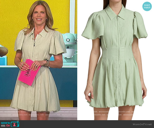 Jonathan Simkhai Callista Crinkle Puff-Sleeve Minidress worn by Natalie Morales on The Talk